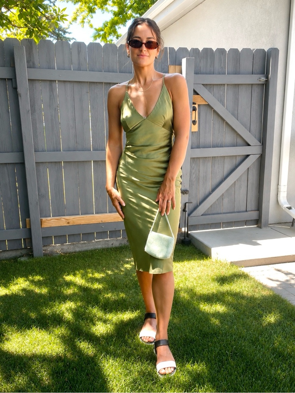 Hello Molly Green Satin Slip Midi Dress XS